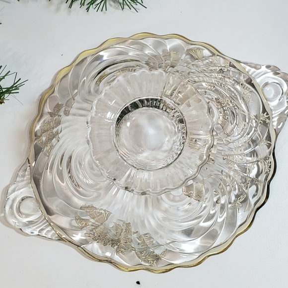 Vtg Sterling City Glass Co Sterling On Crystal Footed Handles Candy Fruit Bowl - Picture 3 of 14